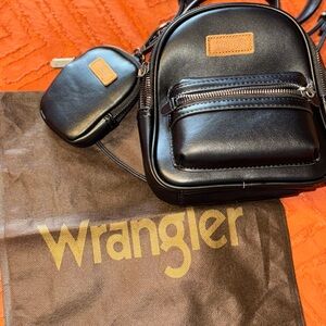 Wrangler Black Mini Backpack with Brown Trim